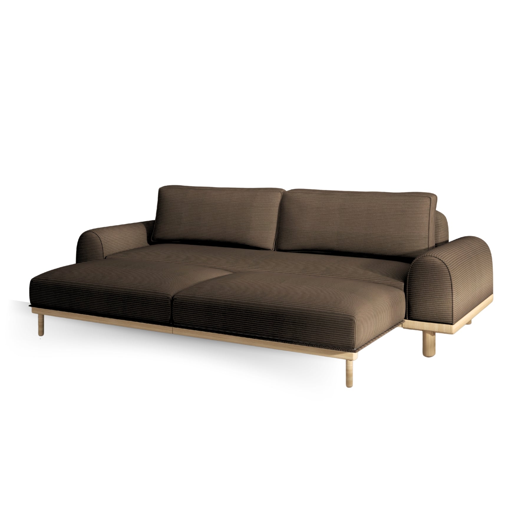 Merida Üçlü Koltuk - Fitilli Kadife Toprak- Naturel- Yataklı