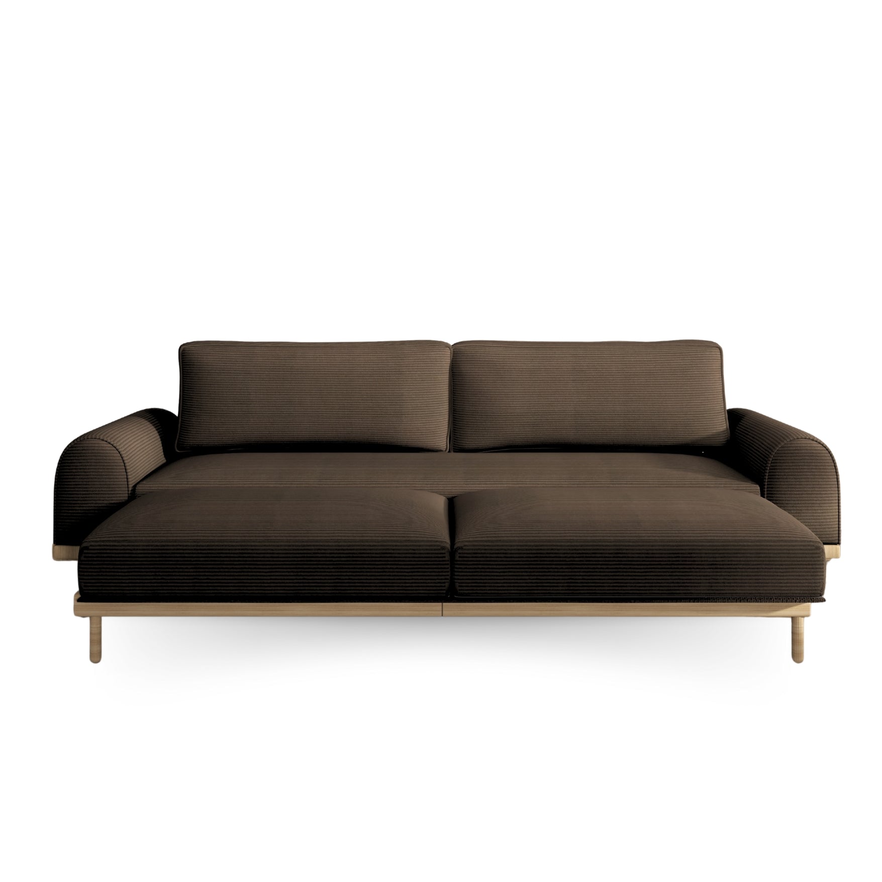 Merida Üçlü Koltuk - Fitilli Kadife Toprak- Naturel- Yataklı