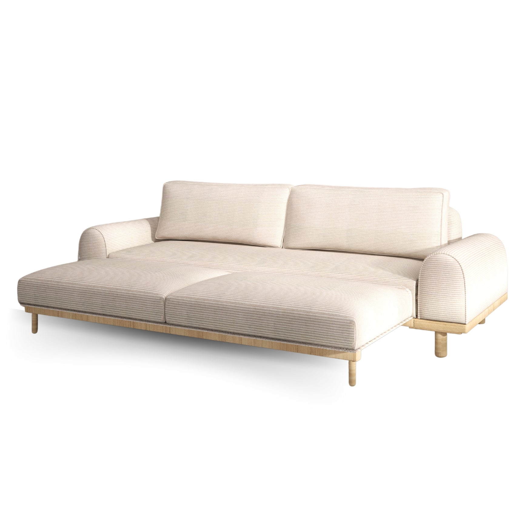 Merida Üçlü Koltuk - Fitilli Kadife Köpük-Naturel- Yataklı